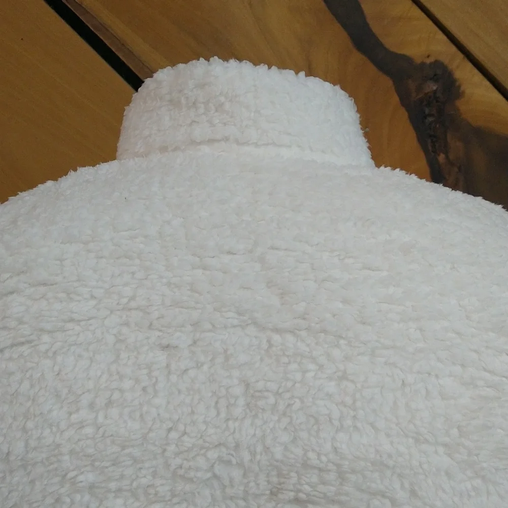 NEW! Men's Faux Shearling Sherpa Half Zip-Up Sweatshirt Pullover, White - Picture 7 of 14